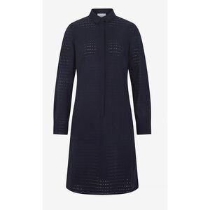 NWOT Akris Punto perforated pin dot poplin cotton shirt dress navy, Sz 14 $1,040